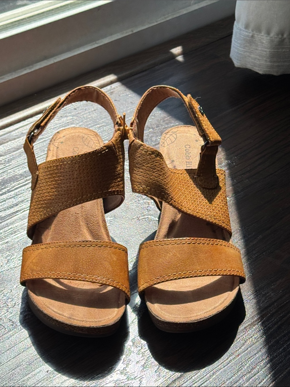 Cobb Hill by New Balance Cognac/Tan Strappy Leather Wedge Sandals